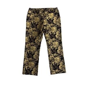 Soft Surroundings XL Black Gold Floral Brocade Pants Slim Ankle Evening